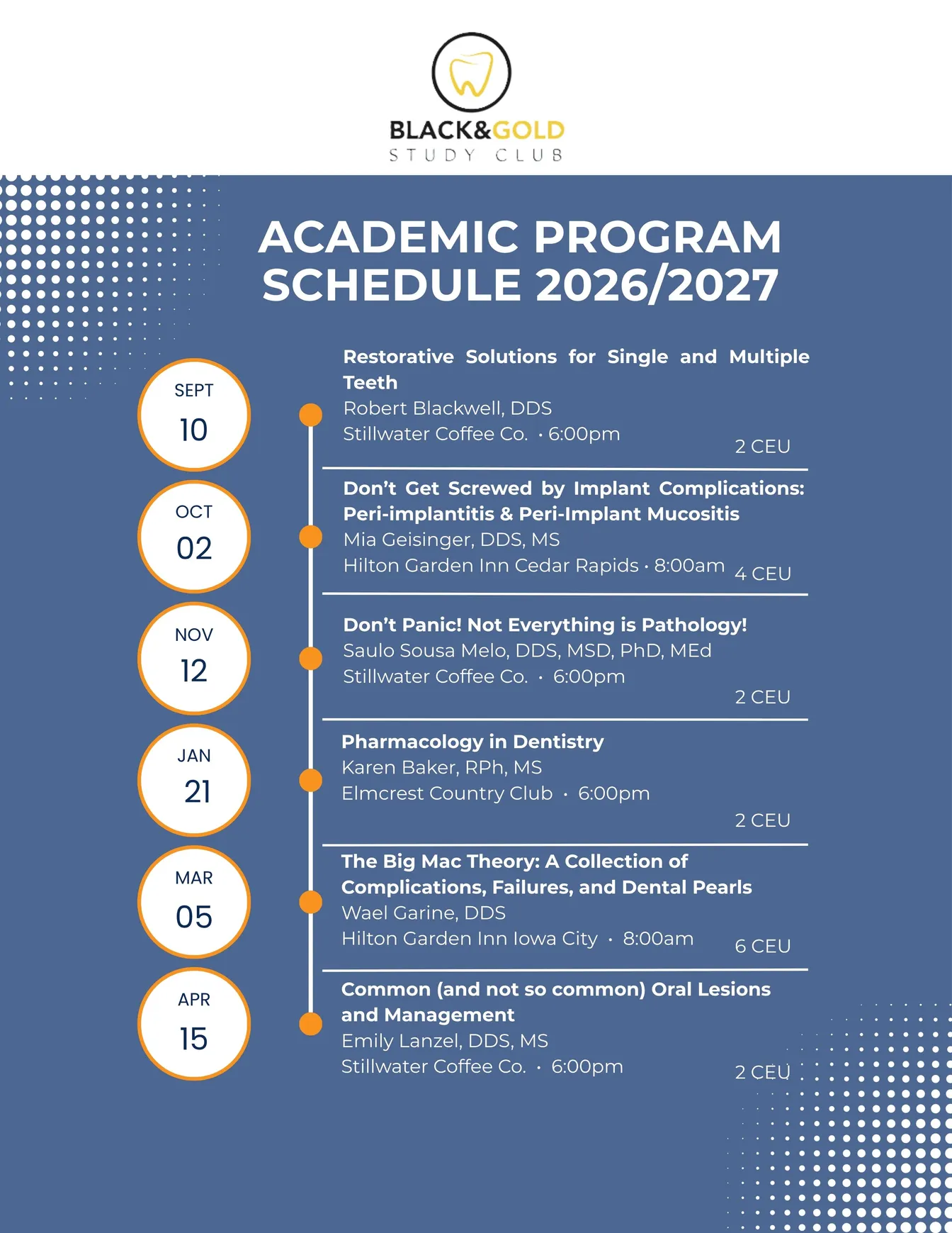 Black & Gold Study Club 2026–2027 academic program schedule